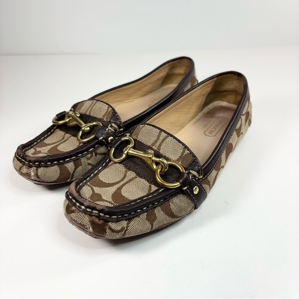 Coach Brown Signature Loafers with Gold Accents